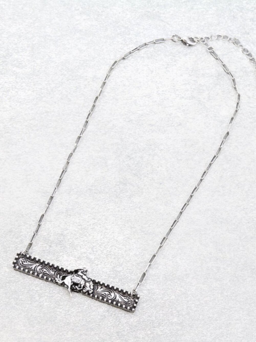 Tipi Western Bronc Rider Rodeo Bar Pendant Necklace - SN0979SB